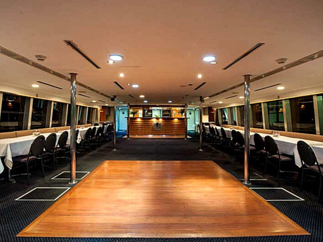 Vagabond Spirit -dancefloor perfect for group boat hire Sydney Harbour